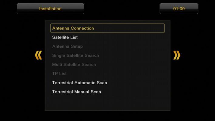 Installation The installation menu is used to set antenna installation parameters and to search for channels on a satellite. 11.
