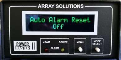If the peak power exceeds this setting the power alarm LED will flash and the power monitor relay will cycle on and off.