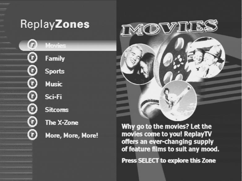 :: Replay Zones You can quickly and easily find what s on TV, organized in user-friendly categories, using Replay Zones.