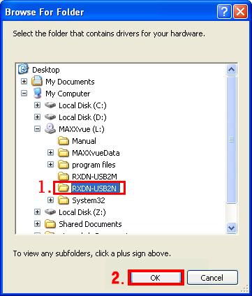and click Browse button. 3) Select folder in which driver file USB2.