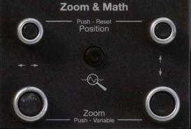 WaveMaster 8 Zi/Zi-A Oscilloscopes Zoom and Math Front Panel Controls Note: Zoom and Math front panel controls correspond with screen menu selection: Math Zoom Setup.