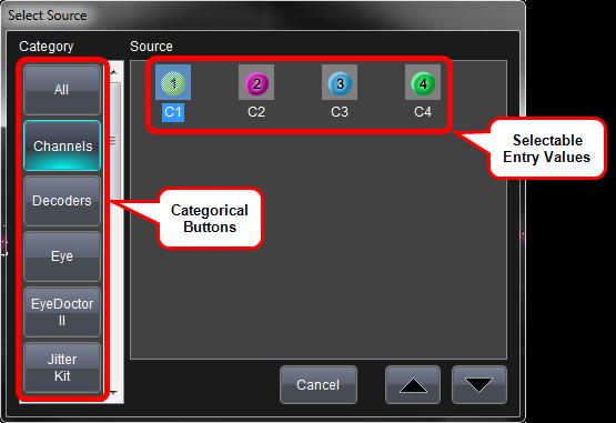 WaveMaster 8 Zi/Zi-A Oscilloscopes Pop-Up Selector Control for values with varied
