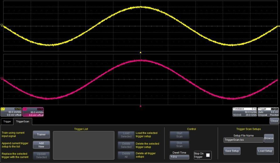 TriggerScan Getting Started Manual TriggerScan is a debugging tool (available for any trigger type) that helps you quickly find rare waveform glitches and anomalies.