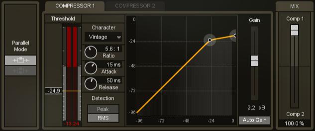 between the dry and compressed sound using the Mix control described below. When only using one compressor, one signal will be sent dry through the compressor module.