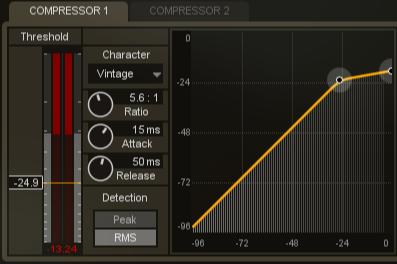 The Threshold Control is a meter that allows you to adjust the thresholds of the Compressors with a slider on the left side.