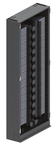 Shown is an MTP cross-connect housed in an IFDF. The IFDF cross-connect can sit with, or adjacent to the network equipment, or in another location.
