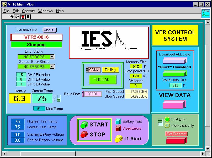 Operational Software The operational software was written as a menu-driven computer operating system utilizing the LabView programming language.