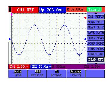 8-Advanced Function of Oscilloscope Averages 4, 16, 64 or 128 Select the average number. 8.7 Display Setting The DISP SET menu is described in the following table.