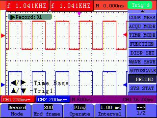 8-Advanced Function of Oscilloscope Decrease --> 1/2 To next menu The value decreases from the set start frame to the end frame Save Save recorded waveform to internal memory location.