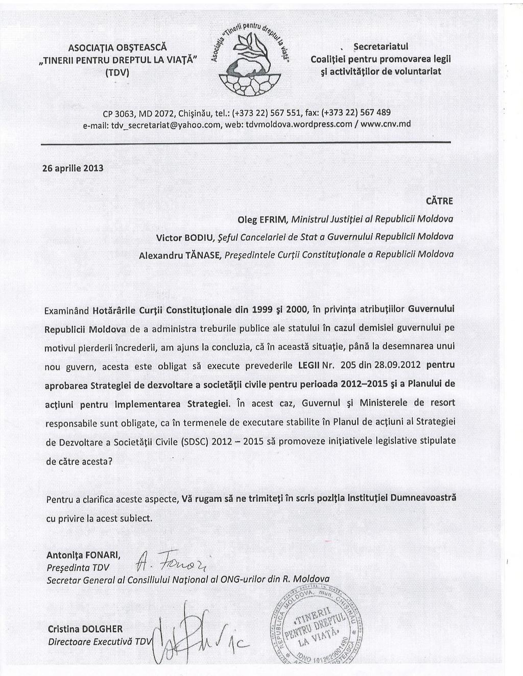 ANEXA 2 Scrisoare adresată de TDV Ministerului