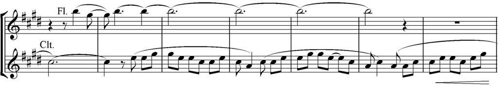 Figure 10 As E flat major is regained, the music is marked Tempo I and a linking passage, over a simple stepwise descending then rising pattern played by the cellos, is heard in 1st violins, clearly