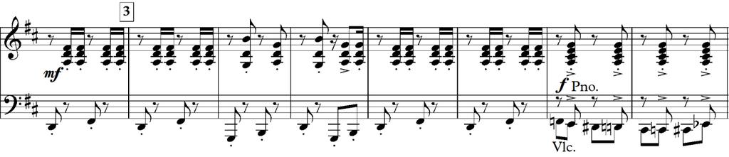 Does the use of these double-stopped open fifths link back to the use of this technique in the Introduction to the preceding movement? Term marcato accelerando Definition marked, i.e. accented to
