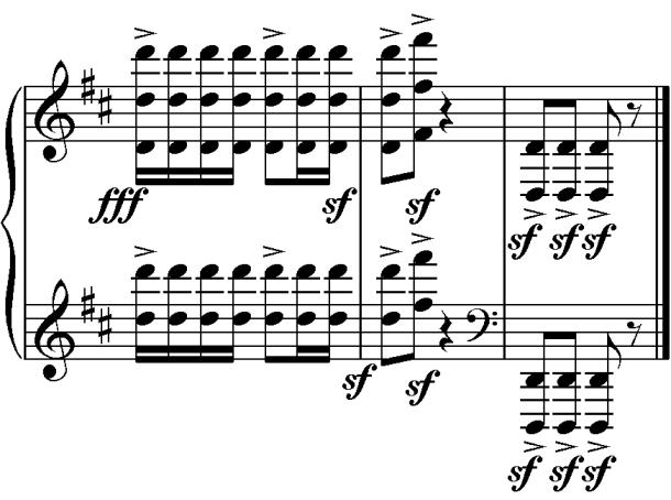 Term staccato Definition play crisply or detached; indicated by dots placed above/below the note. Figure 19 Without any preamble, the tonic key, D major, is restored.