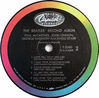 Label 02 Mono T-2080 The first two songs on side two have song times. She Loves You is credited to ASCAP, as it is on the first issue.