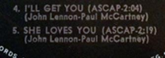 The credit for She Loves You is shown as BMI. Circa mid-1964 to late 1964.