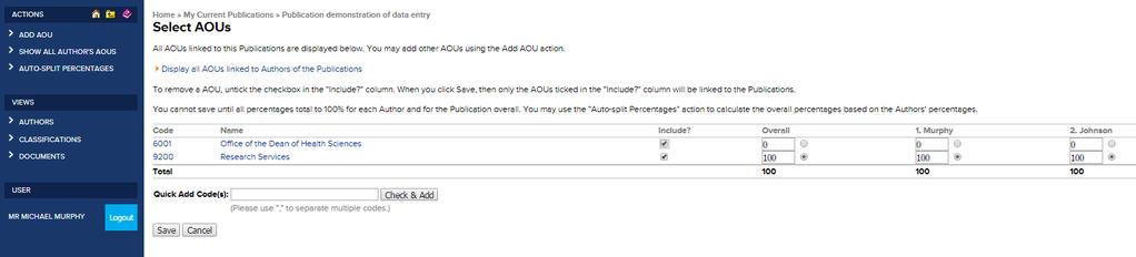 Auto-calculate the percent allocation to AOU