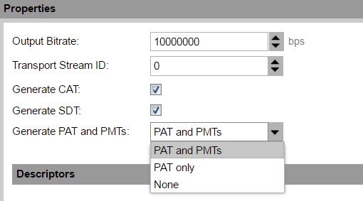 Web GUI Control 5.3.2.8.6 Properties (Output - Transport Stream) Panel The following parameters are displayed in the Properties panel when a Transport Stream is selected in the Outputs panel.