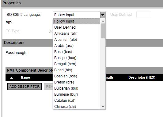 Web GUI Control When using Component references, all shared references must have the same passthrough setting, i.e. you cannot choose to have the shared Component use descriptor passthrough in one output Service but not another in the same output Transport Stream.