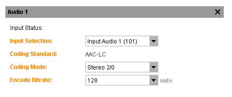 Web GUI Control 5.3.2.12.4 Audio Panels One Audio component for transcoding/abr use is automatically created (and numbered) when a Multiscreen Workflow is created.