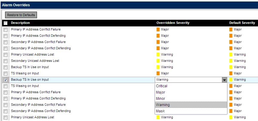 Getting Started Figure 3.8 Selecting Alarm Severity/Masking 4. To save your changes, click the APPLY button. The new alarm severity will now be displayed in the Overridden Severity column. Figure 3.9 Changed Alarm Severity/Masking 5.