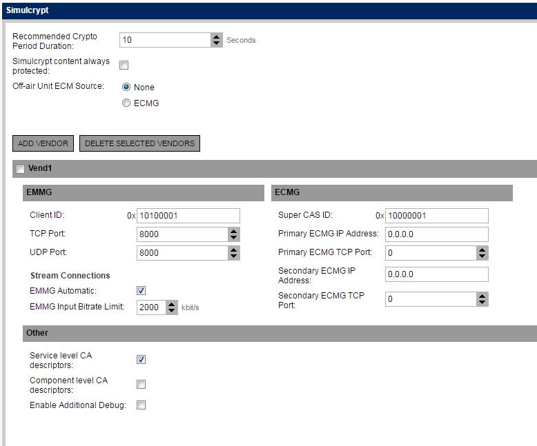85 Adding Vendor Name 4. Modify the EMMG and ECMG settings as required.