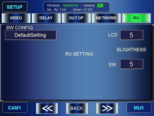 5-4-5. RU SETTING Menu The RU SETTING menu allows you to change the brightness of the RU's LCD and the buttons on the front panel, and to change the assignments of the buttons on the front panel.