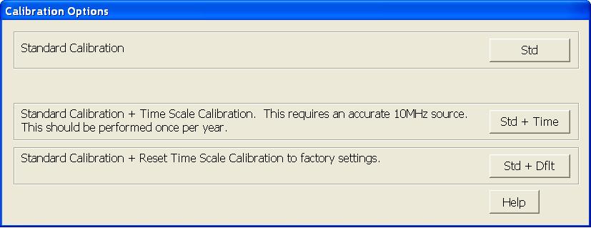 Calibrating the Infiniium Oscilloscope and Probe A Figure 9 Time Scale Calibration Dialog Box d e f g When the calibration procedure is complete, you will be prompted with a Calibration Complete