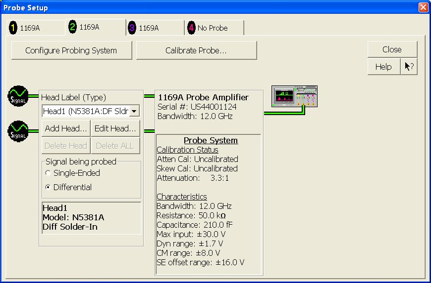 Figure 15 Probe Setup Window 4 In the Probe Calibration dialog box, select the Calibrated Atten/Offset radio button.