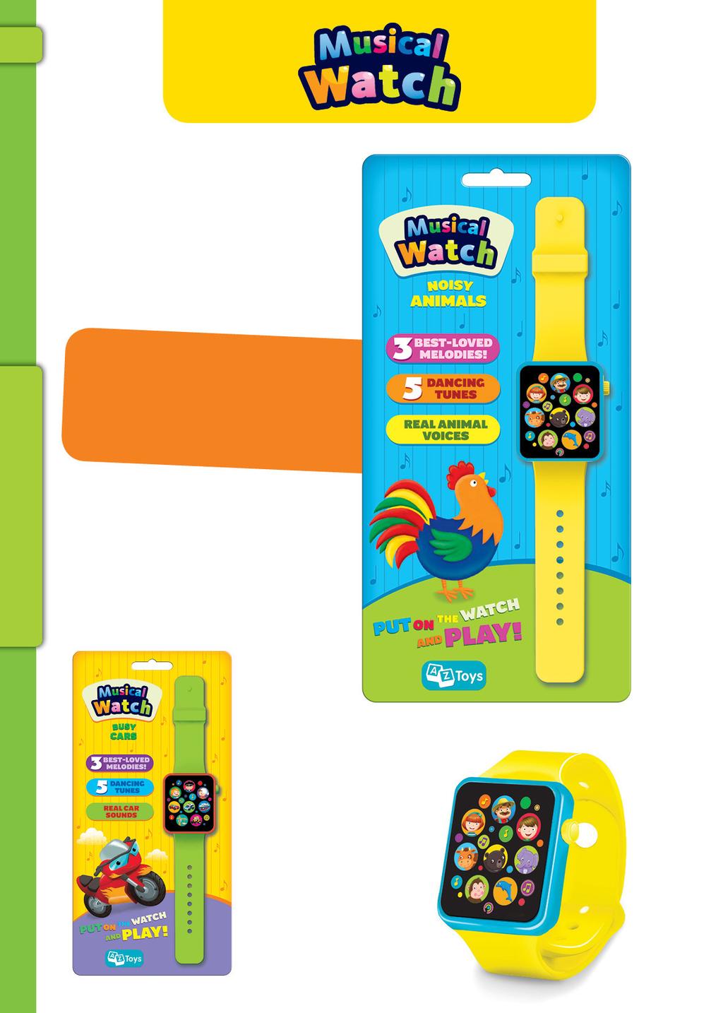 28 NOISY ANIMALS REF. AZT-15-A-001 3 best-loved melodies 5 dancing tunes Real animal voices SMART WATCHES Super new toy Musical Watch is a real gift for any child!