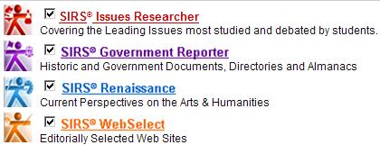 Therefore, choose reference source as the publication type. There are four databases within SIRS.
