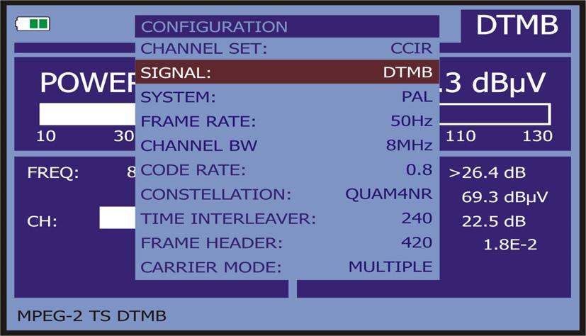 Figure 20.- Screen of mesurement configuration (DTMB signals). 5.13.