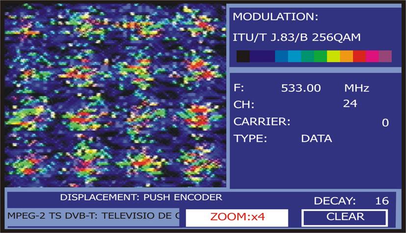 The TV EXPLORER HD DTMB also includes, a ZOOM function to enlarge graphic representation over one single quadrant.