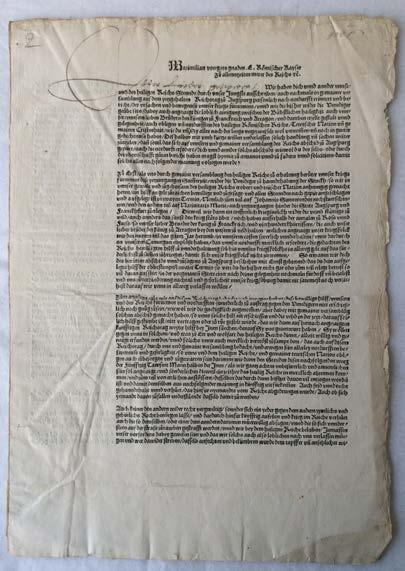 Part of an otherwise unlocated broadside of regulations for mining, an early product of a press of which 30 items are noted in VD16 - dating from 1503 to 1525. Not in VD 16.