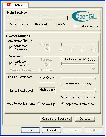 OpenGL Control Panel 18 Using this control panel, you can optimize the display settings for your OpenGL games.