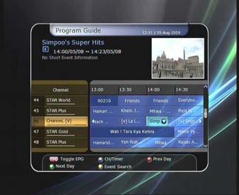 Event Scheduled Recording via EPG: In the EPG menu screen, you can choose the event you wish to schedule or record.