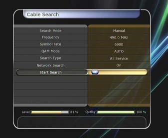3.3.2. Terrestrial Search Auto Search Mode Search Type: Select the search type. (All Service/FTA Only/TV Only) Antenna 5V: If you want to out the power of antenna, select the power on.