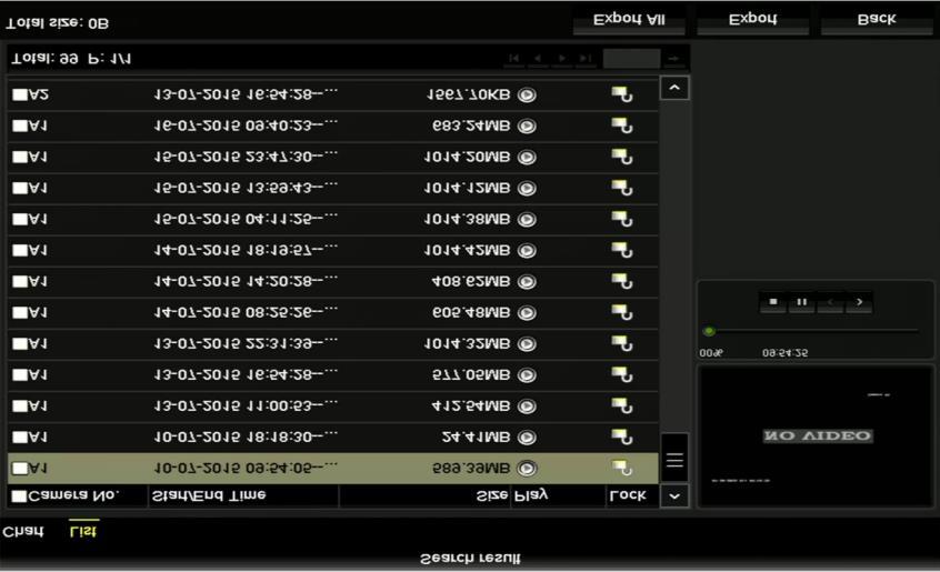 Figure 7. 2 Result of Normal Video Search for Backup 5. Select video files from the Chart or List to export, and click the button Export to enter the Export interface.