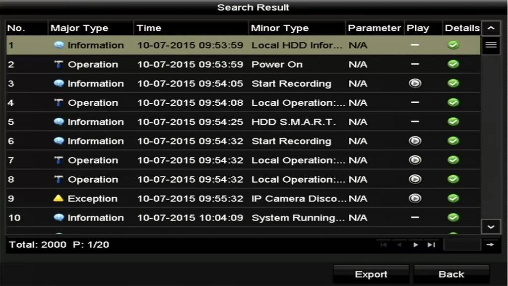Figure 15. 2 Log Search Interface 2. Set the log search conditions to refine your search, including the Start Time, End Time, Major Type and Minor Type. 3.