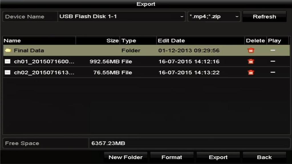 Click the Export to export the log files to the selected backup device.