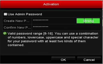 Figure 2. 21 Set New Password Create New Password: If the admin password is not used, you must create the new password for the camera and confirm it.