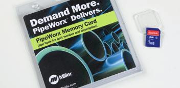 These programs are available on commercial memory cards and operate through the PipeWorx card reader on the operator interface. Contact Miller for more information on less common materials and gases.