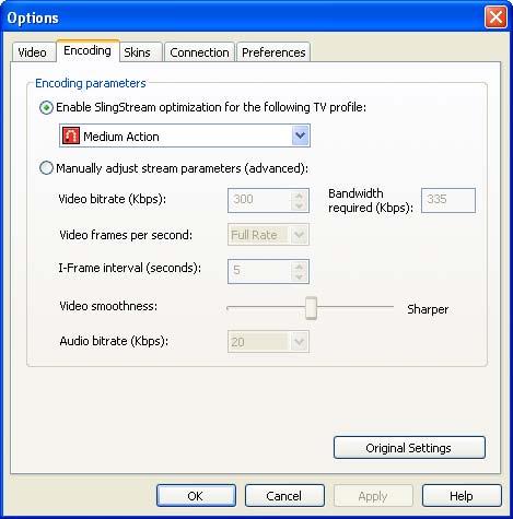 Customizing SlingPlayer Encoding Settings You may never need to adjust the streaming characteristics of Slingbox.
