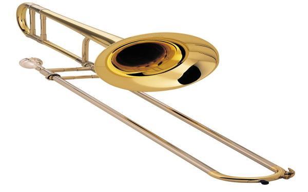 The different pitches, or notes, are created by placing the slide in one of seven different positions. The trombone can be loud and brilliant, but its soft voice is very mellow.