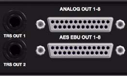 Analog Outputs Digital Inputs and Outputs Back panel analog TRS outputs, and analog and digital (AES/EBU) DB-25 outputs TRS OUT 1 and 2 HD OMNI provides two 1/4-inch TRS Outputs for monitoring either