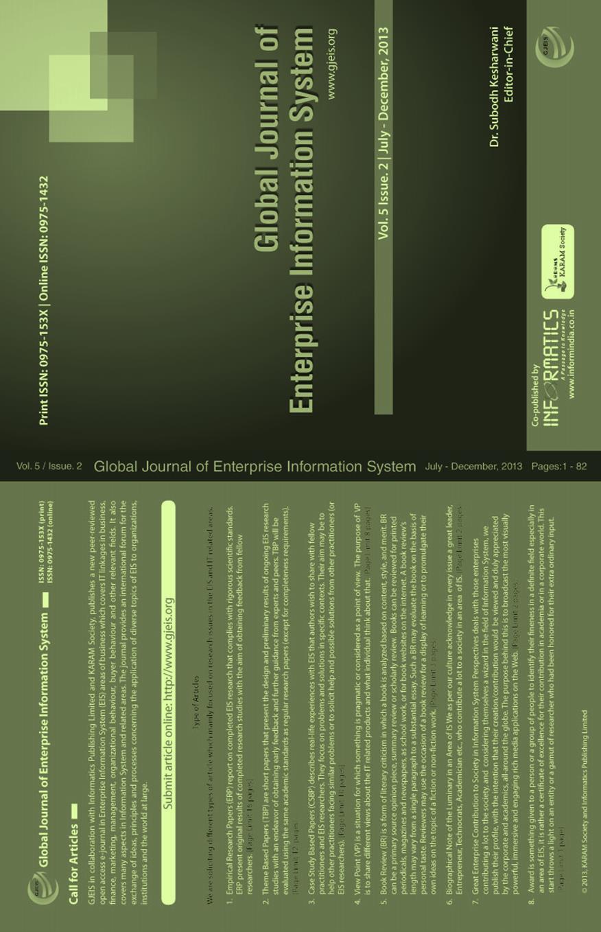 ISSN 2347-1689 Global Journal of Enterprise Information System म श ध अल ख प रक लशत करन ह त स प क कर : Haresh Parmar Mo.