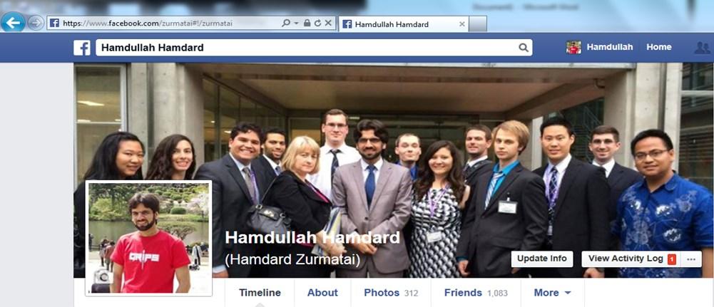Figure 1. My first Facebook account: Hamdullah Hamdard (Hamdard Zurmatai) There are many other reasons, too, which depends on my country status quo.