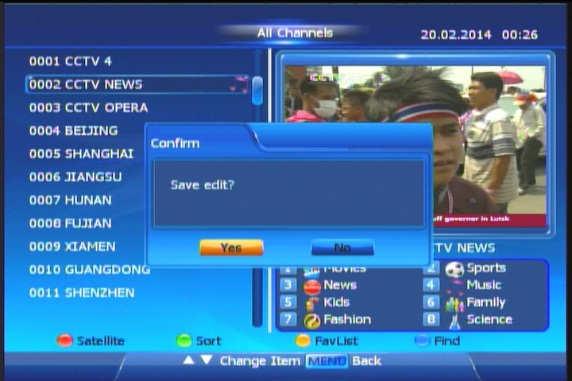 Favourite In the Interface of All Channels, you can press (yellow) button to call a sub-interface.