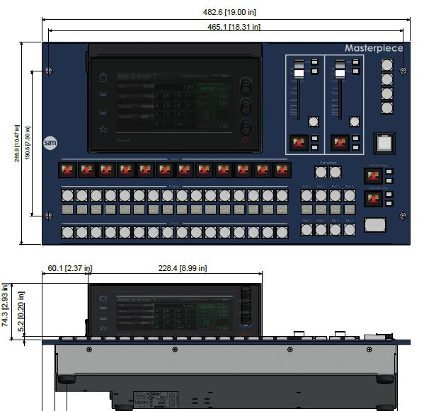 Specification Masterpiece 12G-SDI Specifications continued.. Masterpiece Control Panel Width 482.6mm (19 ). Height 163.6mm (6.47 ).