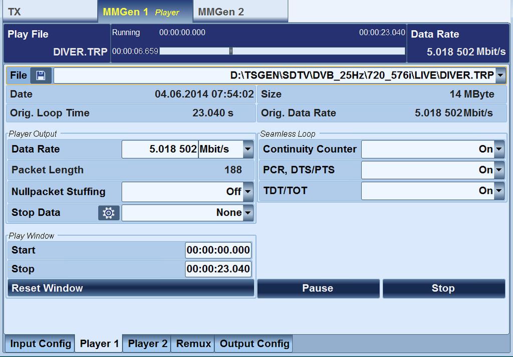 Step 3: As shown in Fig. 3-2, click on MMGen 1 and then go into Player Select the File titled Diver.trp and configure as follows. Step 4: As shown in Fig.