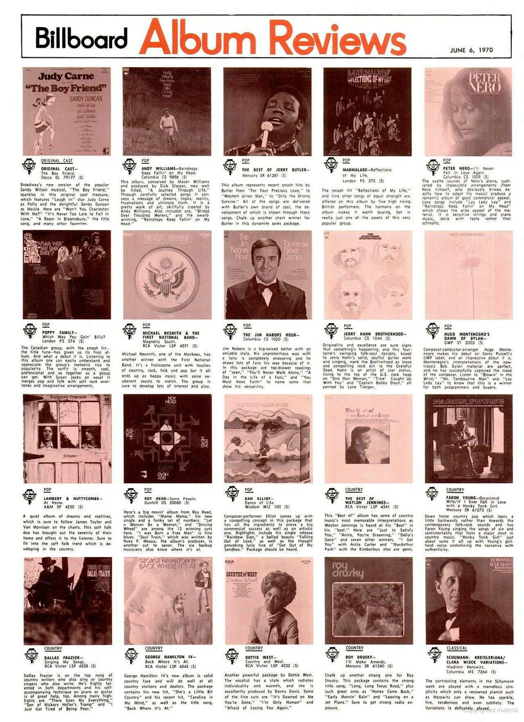 Billboard Album Reviews JUNE Judy Carne "The Boy.r 3'iï+54á 6, 1970 l'l il;ló \EOV ORIGIL CST POP /Jt POP POP ORIGIL CAST The Boy Friend.
